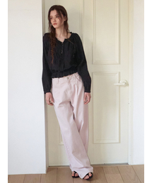 Pintuck Cotton Pants, Pink