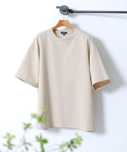 ITEMS URBANRESEARCH(アイテムズ アーバンリサーチ)の「2wayストレッチクルーネック布帛Tシャツ(Tシャツ/カットソー・メンズ・ネイビー/ベージュ/グレー/ブラック・LARGE/MEDIUM)」の1枚目の写真