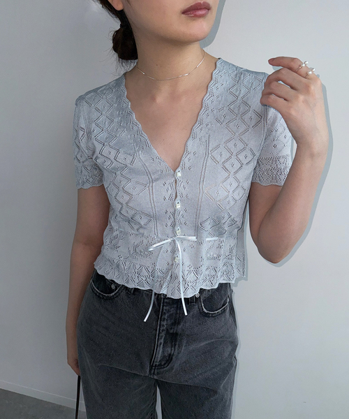 EDIT. FOR LULU（エディットフォールル）の「【EUCHRONIA/ユークロニア】Silk lace cardigan（ニット/セーター・レディース・サックスブルー・FREE）」の5枚目の写真