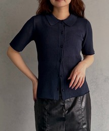 【&g'aime 】シアーミックスポロニット Sheer Block Mixed Polo Knit