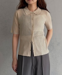 【&g'aime 】シアーミックスポロニット Sheer Block Mixed Polo Knit