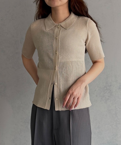 &g'aime(アンジェム)の「【&g'aime 】シアーミックスポロニット Sheer Block Mixed Polo Knit(Tシャツ/カットソー・レディース・ネイビー/アイボリー/ブラック・FREE)」の10枚目の写真