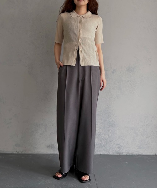 &g'aime(アンジェム)の「【&g'aime 】シアーミックスポロニット Sheer Block Mixed Polo Knit(Tシャツ/カットソー・レディース・ネイビー/アイボリー/ブラック・FREE)」の5枚目の写真
