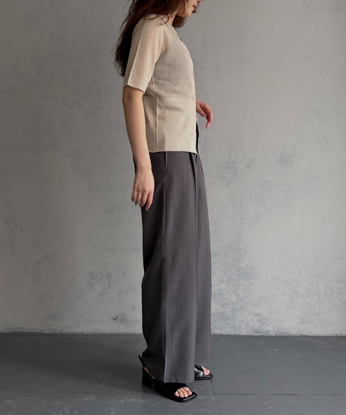 &g'aime(アンジェム)の「【&g'aime 】シアーミックスポロニット Sheer Block Mixed Polo Knit(Tシャツ/カットソー・レディース・ネイビー/アイボリー/ブラック・FREE)」の4枚目の写真