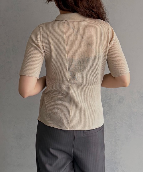 &g'aime(アンジェム)の「【&g'aime 】シアーミックスポロニット Sheer Block Mixed Polo Knit(Tシャツ/カットソー・レディース・ネイビー/アイボリー/ブラック・FREE)」の7枚目の写真