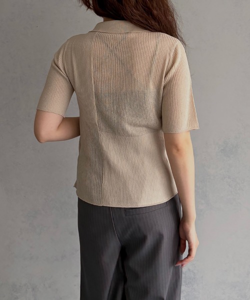 &g'aime(アンジェム)の「【&g'aime 】シアーミックスポロニット Sheer Block Mixed Polo Knit(Tシャツ/カットソー・レディース・ネイビー/アイボリー/ブラック・FREE)」の6枚目の写真