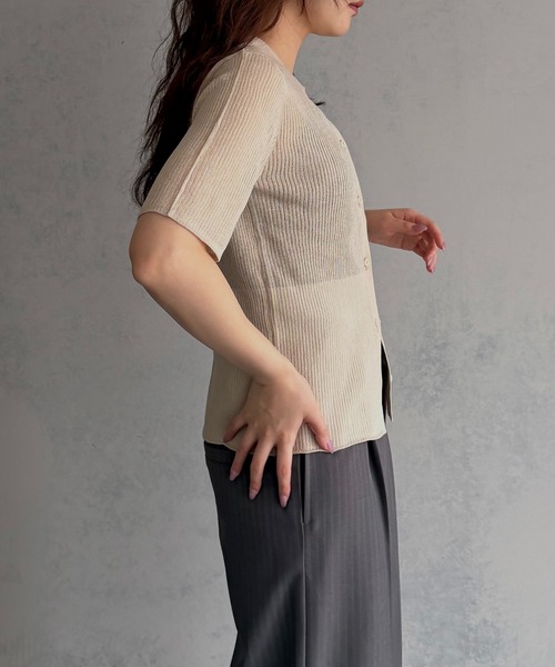 &g'aime(アンジェム)の「【&g'aime 】シアーミックスポロニット Sheer Block Mixed Polo Knit(Tシャツ/カットソー・レディース・ネイビー/アイボリー/ブラック・FREE)」の8枚目の写真