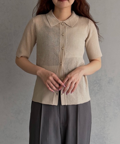 &g'aime(アンジェム)の「【&g'aime 】シアーミックスポロニット Sheer Block Mixed Polo Knit(Tシャツ/カットソー・レディース・ネイビー/アイボリー/ブラック・FREE)」の11枚目の写真