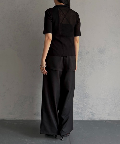 &g'aime(アンジェム)の「【&g'aime 】シアーミックスポロニット Sheer Block Mixed Polo Knit(Tシャツ/カットソー・レディース・ネイビー/アイボリー/ブラック・FREE)」の22枚目の写真