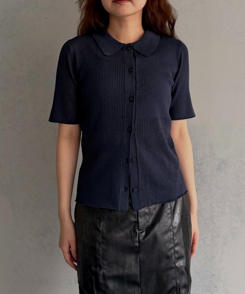 &g'aime(アンジェム)の「【&g'aime 】シアーミックスポロニット Sheer Block Mixed Polo Knit(Tシャツ/カットソー・レディース・ネイビー/アイボリー/ブラック・FREE)」の21枚目の写真