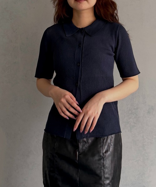&g'aime(アンジェム)の「【&g'aime 】シアーミックスポロニット Sheer Block Mixed Polo Knit(Tシャツ/カットソー・レディース・ネイビー/アイボリー/ブラック・FREE)」の20枚目の写真
