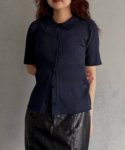 &g'aime(アンジェム)の「【&g'aime 】シアーミックスポロニット Sheer Block Mixed Polo Knit(Tシャツ/カットソー・レディース・ネイビー/アイボリー/ブラック・FREE)」の19枚目の写真