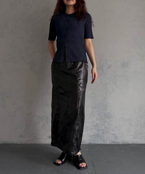 &g'aime(アンジェム)の「【&g'aime 】シアーミックスポロニット Sheer Block Mixed Polo Knit(Tシャツ/カットソー・レディース・ネイビー/アイボリー/ブラック・FREE)」の14枚目の写真