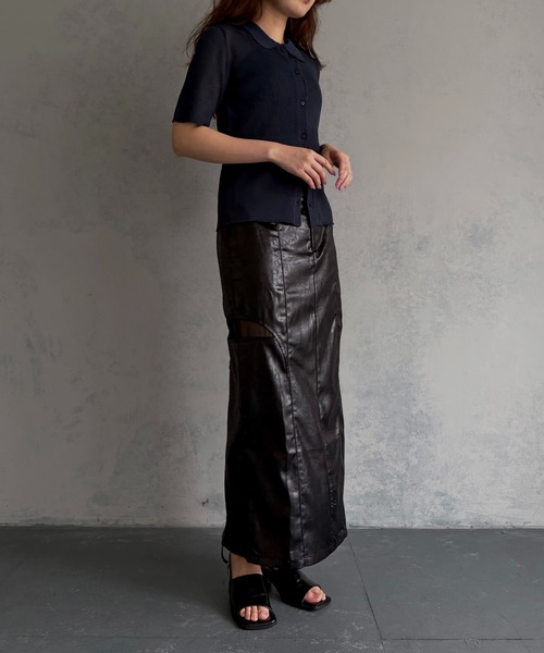 &g'aime(アンジェム)の「【&g'aime 】シアーミックスポロニット Sheer Block Mixed Polo Knit(Tシャツ/カットソー・レディース・ネイビー/アイボリー/ブラック・FREE)」の13枚目の写真
