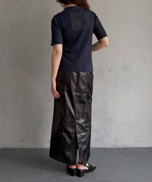 &g'aime(アンジェム)の「【&g'aime 】シアーミックスポロニット Sheer Block Mixed Polo Knit(Tシャツ/カットソー・レディース・ネイビー/アイボリー/ブラック・FREE)」の12枚目の写真
