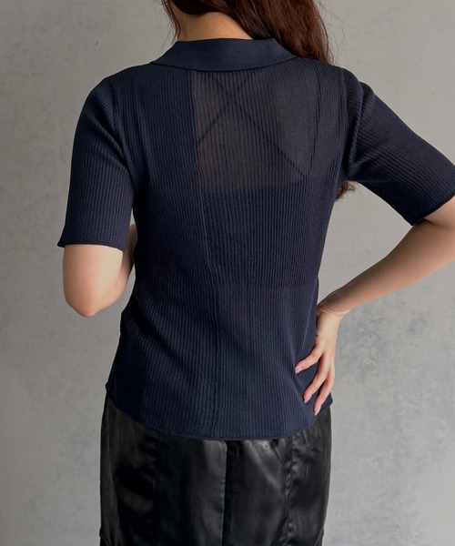 &g'aime(アンジェム)の「【&g'aime 】シアーミックスポロニット Sheer Block Mixed Polo Knit(Tシャツ/カットソー・レディース・ネイビー/アイボリー/ブラック・FREE)」の16枚目の写真