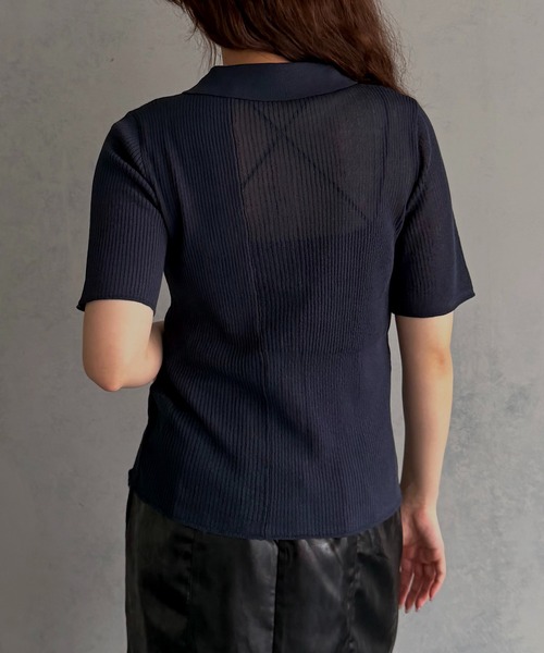 &g'aime(アンジェム)の「【&g'aime 】シアーミックスポロニット Sheer Block Mixed Polo Knit(Tシャツ/カットソー・レディース・ネイビー/アイボリー/ブラック・FREE)」の15枚目の写真