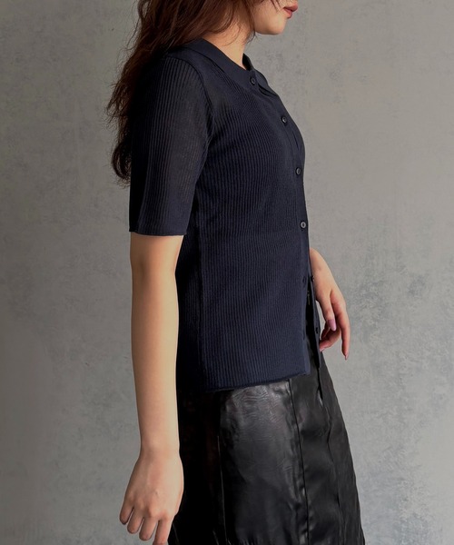 &g'aime(アンジェム)の「【&g'aime 】シアーミックスポロニット Sheer Block Mixed Polo Knit(Tシャツ/カットソー・レディース・ネイビー/アイボリー/ブラック・FREE)」の18枚目の写真