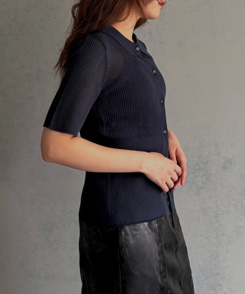 &g'aime(アンジェム)の「【&g'aime 】シアーミックスポロニット Sheer Block Mixed Polo Knit(Tシャツ/カットソー・レディース・ネイビー/アイボリー/ブラック・FREE)」の17枚目の写真