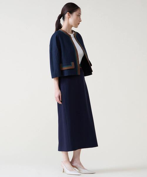 新品タグ付きティアラ♡ノーカラージャケット　ロング丈　シルク　ゆったり カラーブロックジャケット（ノーカラージャケット）｜TIARA（ティアラ