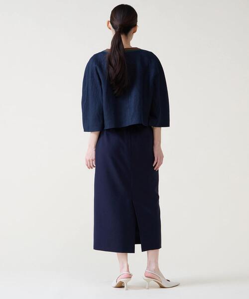 新品タグ付きティアラ♡ノーカラージャケット　ロング丈　シルク　ゆったり カラーブロックジャケット（ノーカラージャケット）｜TIARA（ティアラ