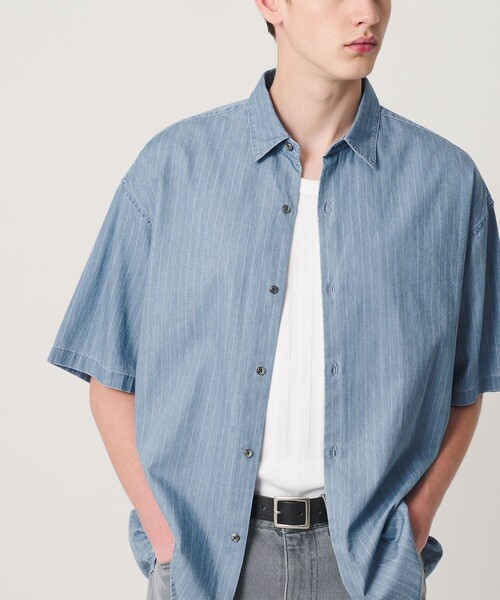 MONKEY TIME(モンキータイム)の「4オンス ストライプ デニム シャツ(シャツ/ブラウス・メンズ・ネイビー/ライトブルー・XL/L/M/S)」の21枚目の写真
