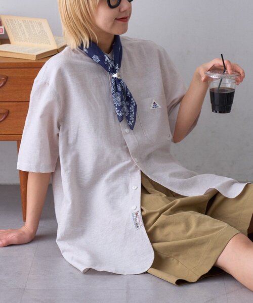 GEVACO(ゲバコ)の「【GEVACO】綿麻バンドカラーシャツ(シャツ/ブラウス・メンズ・ベージュ/パープル/グリーン・MEDIUM/LARGE)」の1枚目の写真