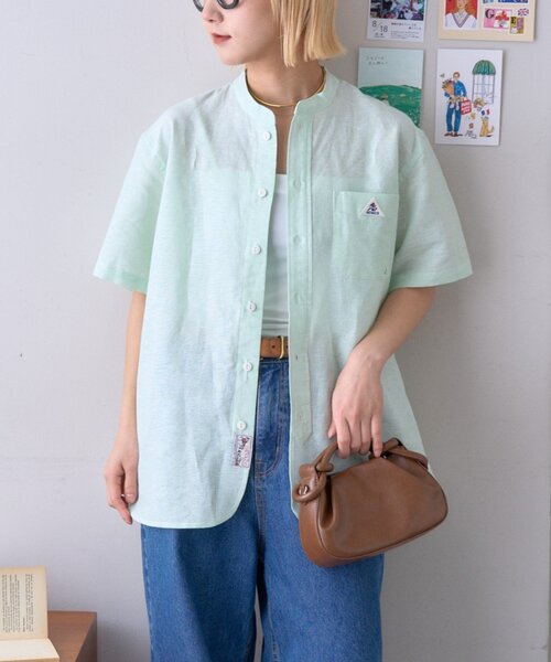 GEVACO(ゲバコ)の「【GEVACO】綿麻バンドカラーシャツ(シャツ/ブラウス・メンズ・ベージュ/パープル/グリーン・MEDIUM/LARGE)」の5枚目の写真