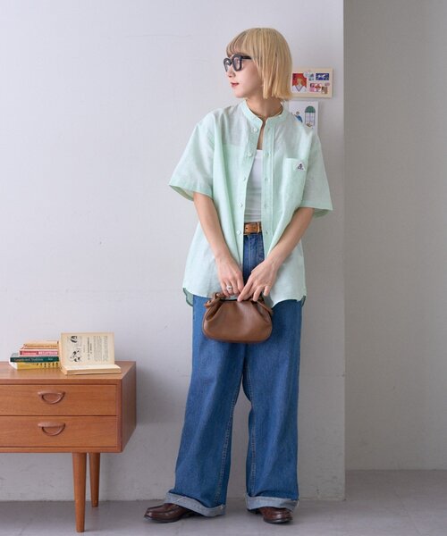 GEVACO(ゲバコ)の「【GEVACO】綿麻バンドカラーシャツ(シャツ/ブラウス・メンズ・ベージュ/パープル/グリーン・MEDIUM/LARGE)」の7枚目の写真