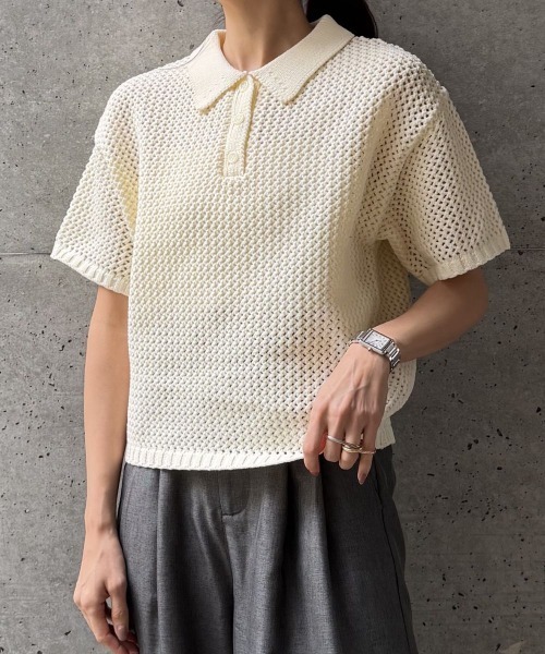 セール】MESH POLO KNIT（ﾒｯｼｭﾎﾟﾛﾆｯﾄ）（ニット/セーター）｜CIEL'AIR