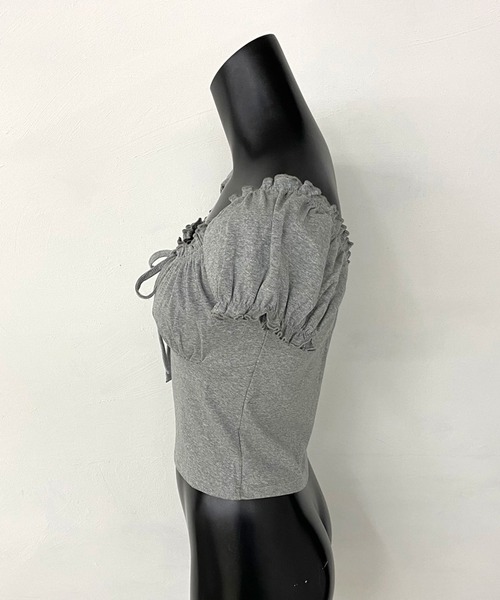 non-hedge(ノンヘッジ)の「フロントリボン2WAYオフショルダートップス(Tシャツ/カットソー・レディース・ブラック/グレー/オフホワイト・FREE)」の5枚目の写真