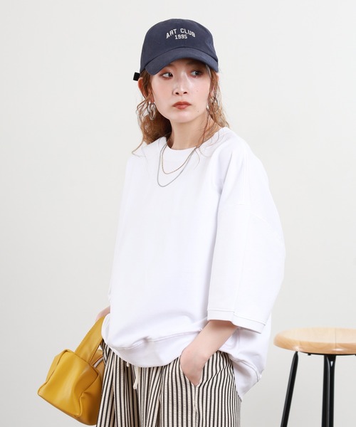 FUNALIVE(ファンアライブ)の「USAコットンミニ裏毛半袖トレーナー(Tシャツ/カットソー・レディース・ネイビー×ホワイト/ホワイト・F)」の6枚目の写真