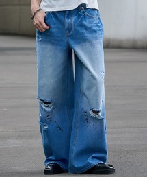 LANDNESS | 【LANDNESS/ランドネス】VINTAGE DISTRESSED WIDE DENIM PANTS/ヴィンテージディストレストワイドデニムパンツ(デニムパンツ)