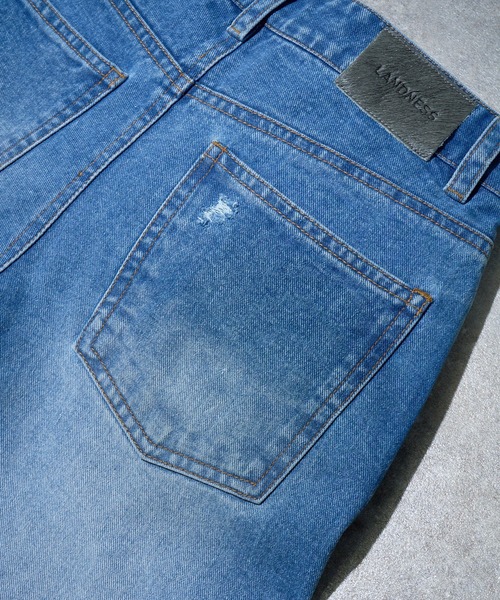 LANDNESS(ランドネス)の「【LANDNESS/ランドネス】VINTAGE DISTRESSED WIDE DENIM PANTS/ヴィンテージディストレストワイドデニムパンツ(デニムパンツ・メンズ・インディゴブルー・S/M/L)」の4枚目の写真