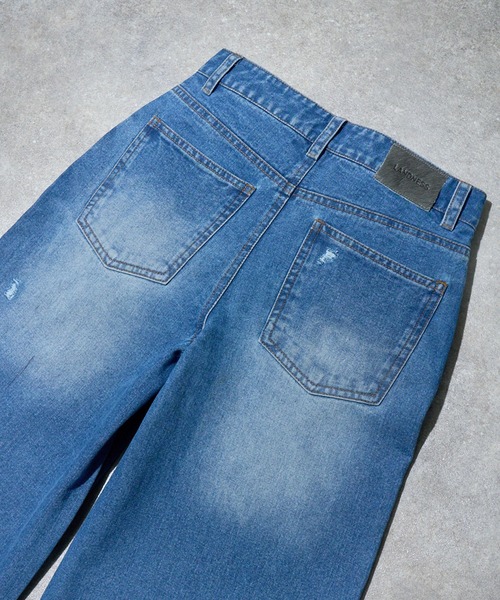 LANDNESS(ランドネス)の「【LANDNESS/ランドネス】VINTAGE DISTRESSED WIDE DENIM PANTS/ヴィンテージディストレストワイドデニムパンツ(デニムパンツ・メンズ・インディゴブルー・S/M/L)」の3枚目の写真