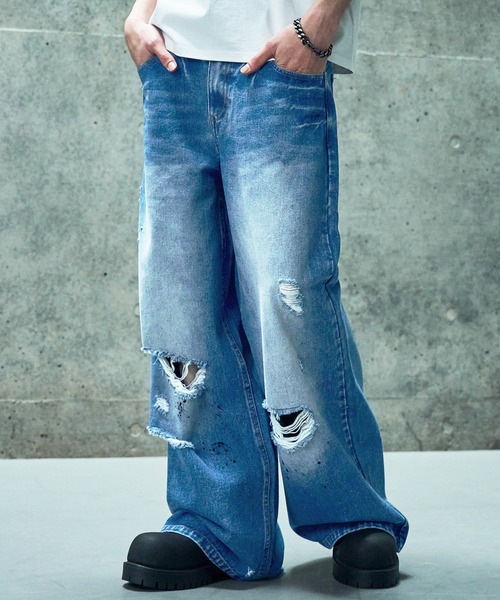 LANDNESS(ランドネス)の「【LANDNESS/ランドネス】VINTAGE DISTRESSED WIDE DENIM PANTS/ヴィンテージディストレストワイドデニムパンツ(デニムパンツ・メンズ・インディゴブルー・S/M/L)」の15枚目の写真