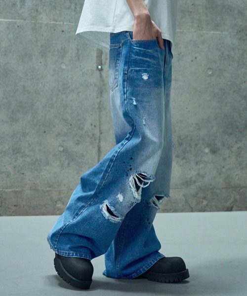 LANDNESS(ランドネス)の「【LANDNESS/ランドネス】VINTAGE DISTRESSED WIDE DENIM PANTS/ヴィンテージディストレストワイドデニムパンツ(デニムパンツ・メンズ・インディゴブルー・S/M/L)」の19枚目の写真