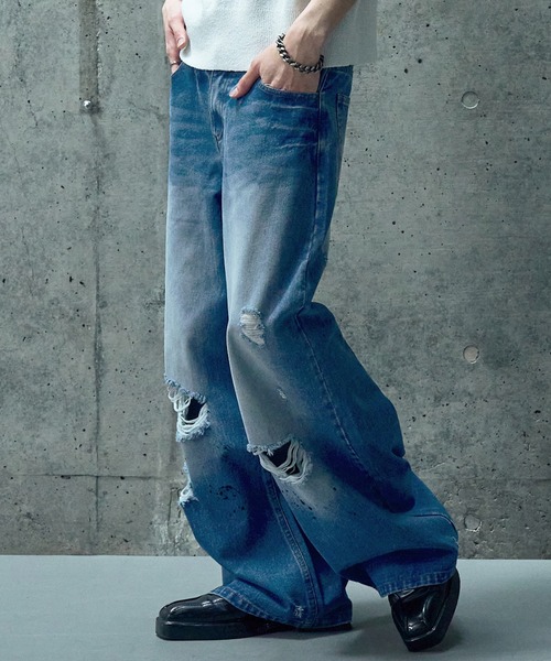 LANDNESS(ランドネス)の「【LANDNESS/ランドネス】VINTAGE DISTRESSED WIDE DENIM PANTS/ヴィンテージディストレストワイドデニムパンツ(デニムパンツ・メンズ・インディゴブルー・S/M/L)」の11枚目の写真