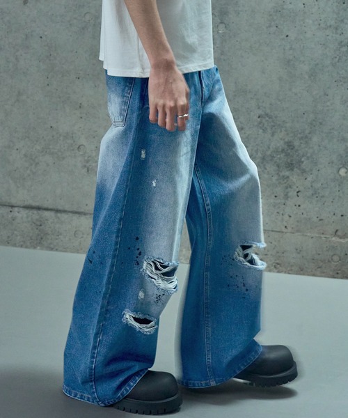 LANDNESS(ランドネス)の「【LANDNESS/ランドネス】VINTAGE DISTRESSED WIDE DENIM PANTS/ヴィンテージディストレストワイドデニムパンツ(デニムパンツ・メンズ・インディゴブルー・S/M/L)」の14枚目の写真