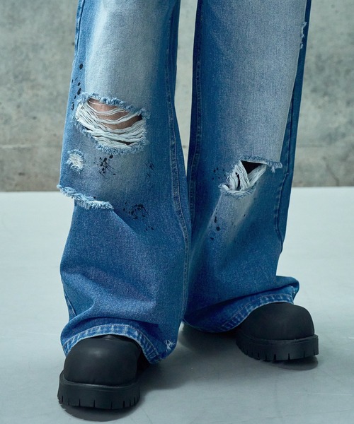 LANDNESS(ランドネス)の「【LANDNESS/ランドネス】VINTAGE DISTRESSED WIDE DENIM PANTS/ヴィンテージディストレストワイドデニムパンツ(デニムパンツ・メンズ・インディゴブルー・S/M/L)」の12枚目の写真