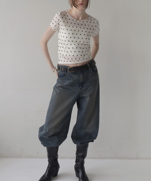 Mili affinity(ミリアフィニティー)の「ドット柄シアー半袖Tシャツ(Tシャツ/カットソー・レディース・ホワイト×ブラック/ブラック×グレー/ブラック×ホワイト/ホワイト×ブラウン・FREE)」の5枚目の写真