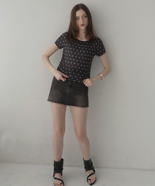 Mili affinity(ミリアフィニティー)の「ドット柄シアー半袖Tシャツ(Tシャツ/カットソー・レディース・ホワイト×ブラック/ブラック×グレー/ブラック×ホワイト/ホワイト×ブラウン・FREE)」の9枚目の写真