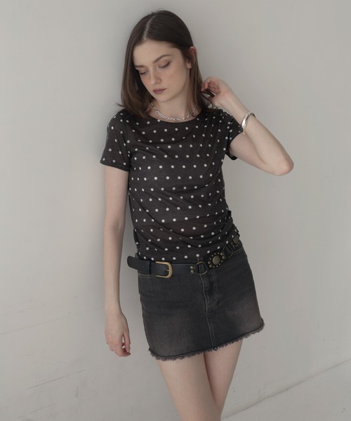 Mili affinity(ミリアフィニティー)の「ドット柄シアー半袖Tシャツ(Tシャツ/カットソー・レディース・ホワイト×ブラック/ブラック×グレー/ブラック×ホワイト/ホワイト×ブラウン・FREE)」の10枚目の写真
