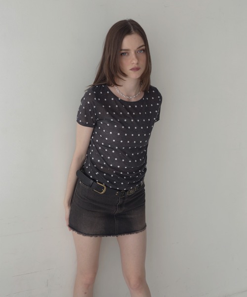 Mili affinity(ミリアフィニティー)の「ドット柄シアー半袖Tシャツ(Tシャツ/カットソー・レディース・ホワイト×ブラック/ブラック×グレー/ブラック×ホワイト/ホワイト×ブラウン・FREE)」の12枚目の写真