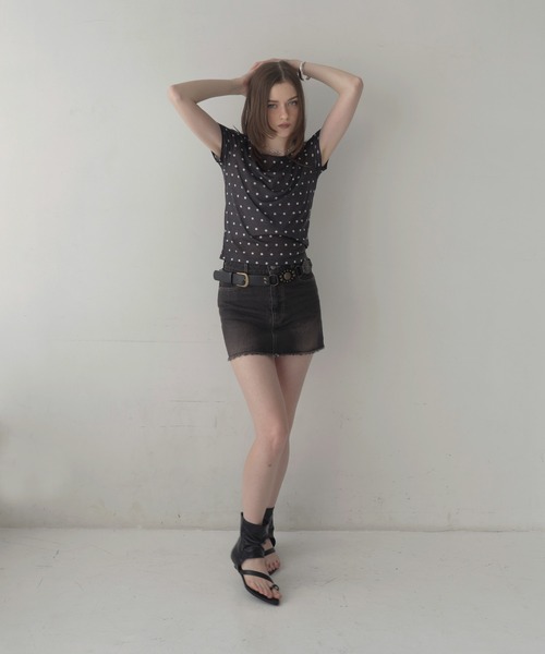 Mili affinity(ミリアフィニティー)の「ドット柄シアー半袖Tシャツ(Tシャツ/カットソー・レディース・ホワイト×ブラック/ブラック×グレー/ブラック×ホワイト/ホワイト×ブラウン・FREE)」の13枚目の写真