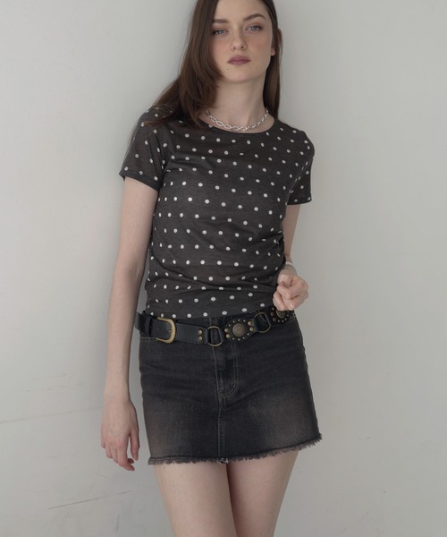 Mili affinity(ミリアフィニティー)の「ドット柄シアー半袖Tシャツ(Tシャツ/カットソー・レディース・ホワイト×ブラック/ブラック×グレー/ブラック×ホワイト/ホワイト×ブラウン・FREE)」の14枚目の写真