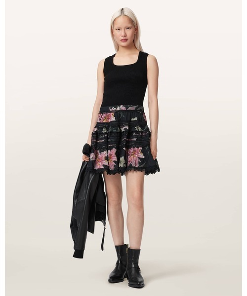 ALLSAINTS(オールセインツ)の「ZORA LACE TRIMMED MINI SKIRT | ZORA レース トリム ミニ スカート(スカート・レディース・ブラック系その他・4/6/8)」の1枚目の写真