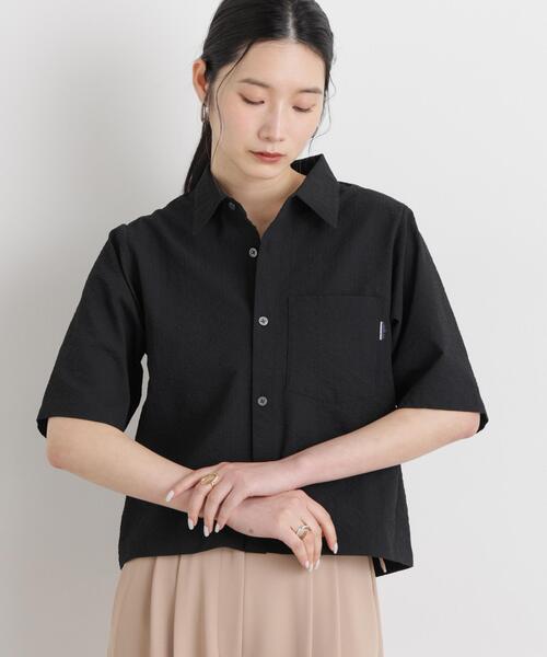 THOUSAND MILE(サウザンドマイル)の「THOUSAND MILE/SEERSUCKER SHIRT(セットアップ可)(シャツ/ブラウス・レディース・ブラック・FREE)」の2枚目の写真