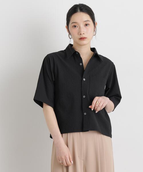 THOUSAND MILE(サウザンドマイル)の「THOUSAND MILE/SEERSUCKER SHIRT(セットアップ可)(シャツ/ブラウス・レディース・ブラック・FREE)」の3枚目の写真