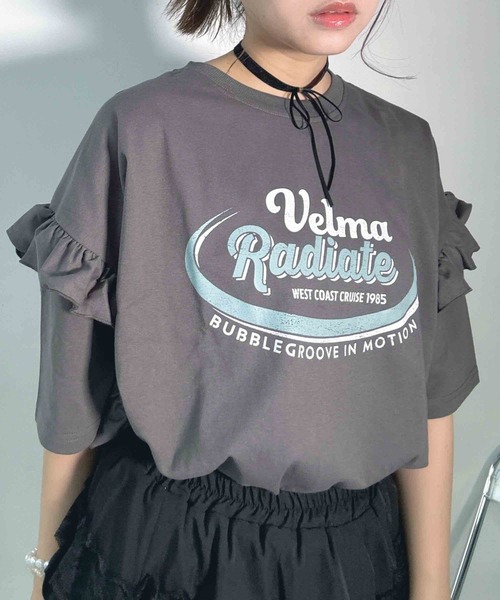 AS KNOW AS plus（アズノゥアズプラス）の「○袖フリルとロゴデザイン ビッグサイズT（Tシャツ/カットソー・レディース・ブラック/チャコールグレー/オフホワイト・FREE）」の18枚目の写真